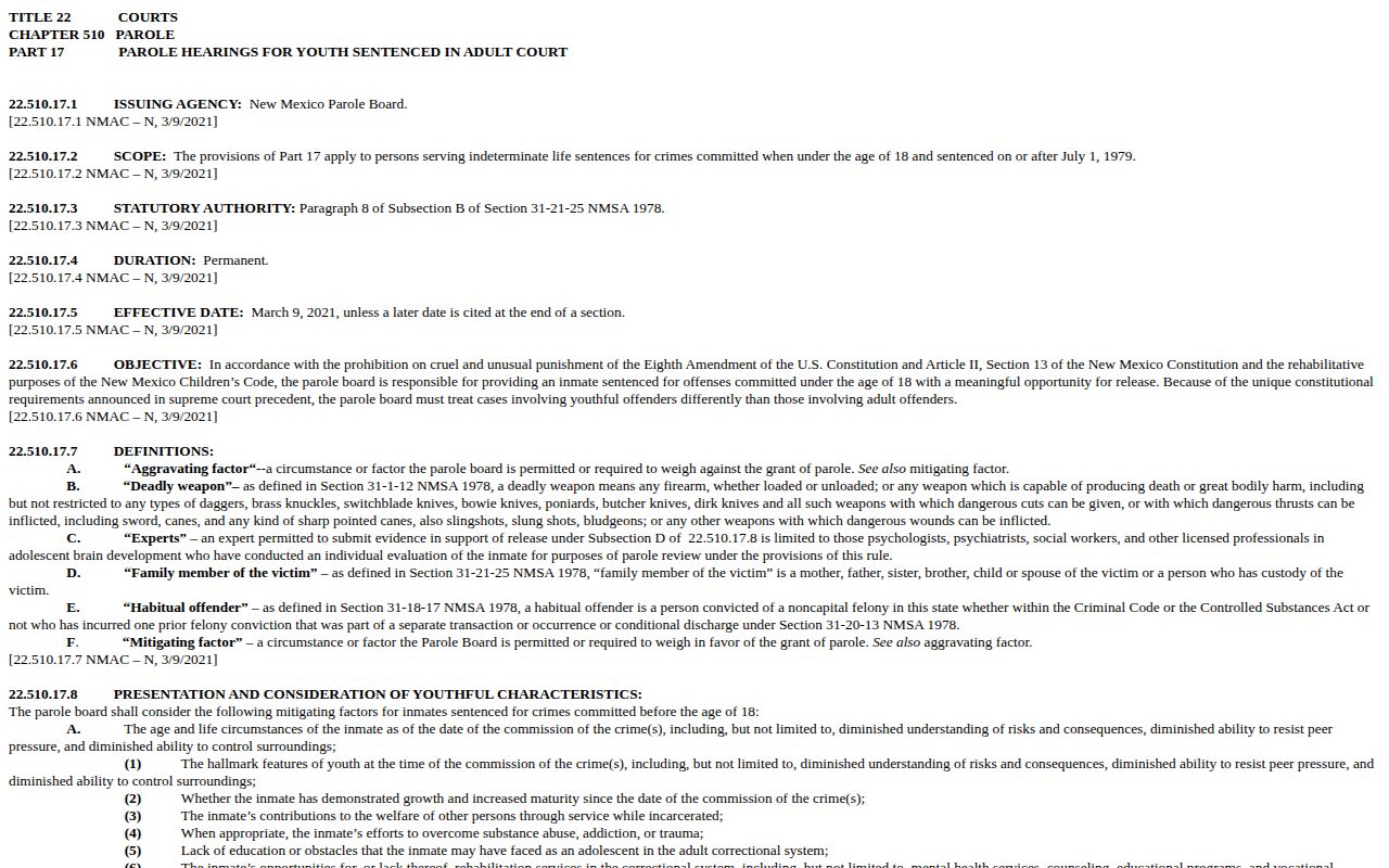 New Mexico parole rule for ending Lea County parole supervision