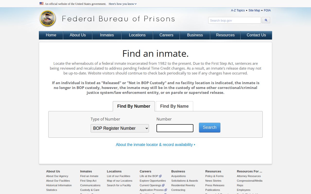 BOP federal locator for a Lea County released detainee transfer